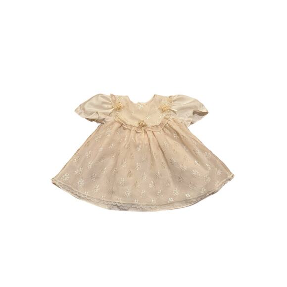 Vintage b.t. Kids Infant Special Occasion Dress Cream Lace Floral Satin - Picture 1 of 7